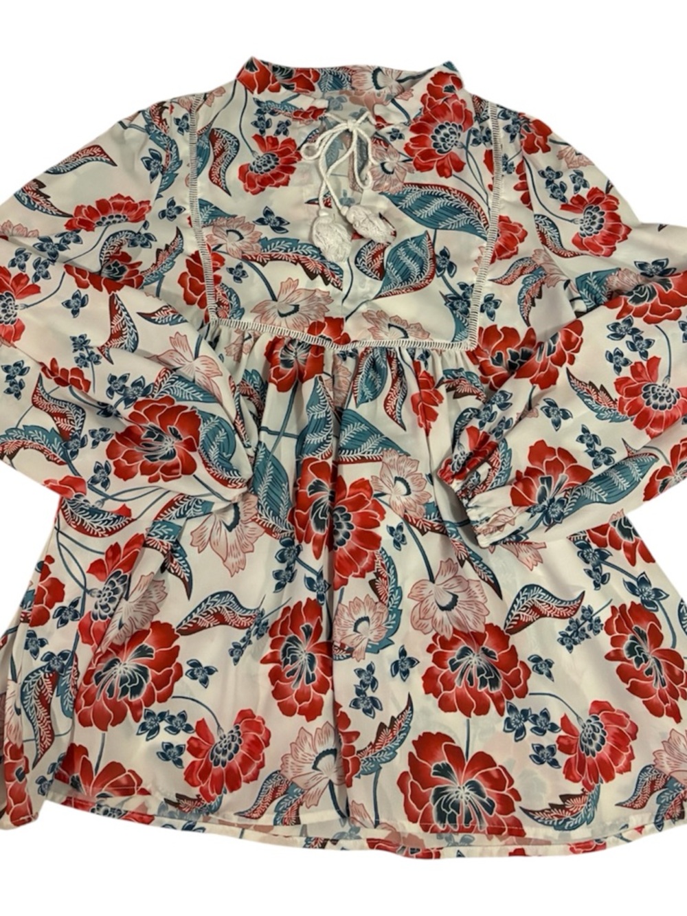 Maximalist Floral Peasant Blouse with Tie Front Suze Small